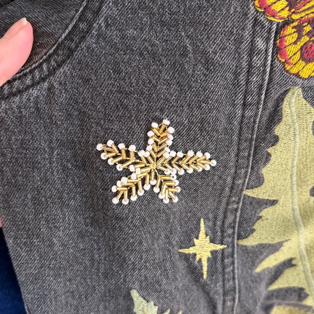 Coveted Free People Jean Jacket with Embroidery and Beadwork XS - Picture 9 of 12